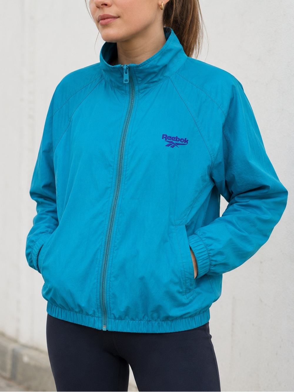 VINTAGE REEBOK Windbreaker XL Teal Purple 90s Nylon Track Jacket